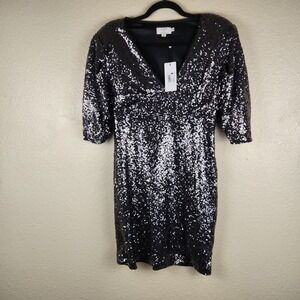 Le Soir‎ Cocktail Dress Juniors Medium Silver Short Sleeve Formal Evening USA